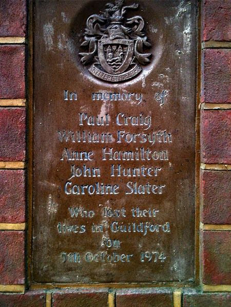 Guildford Bombing Memorial plaque in Quakers' Acre