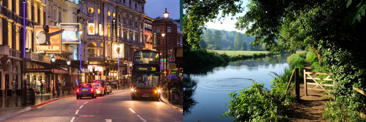 London's West End and Guildford Countryside