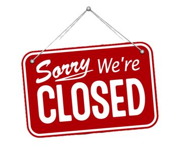 Sorry we're closed sign