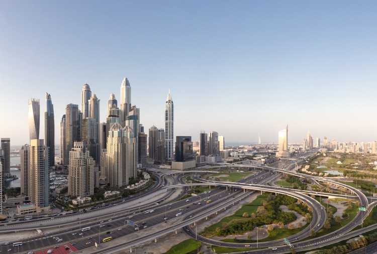 Aerial View of Dubai with Motorway Interchange