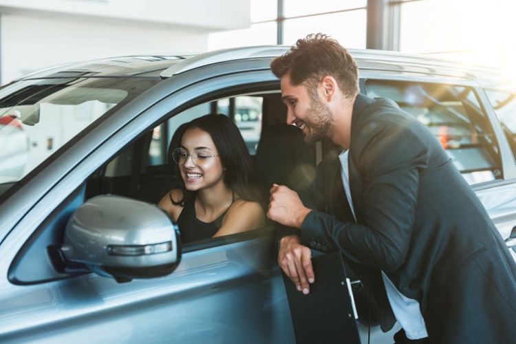 Salesman with customer