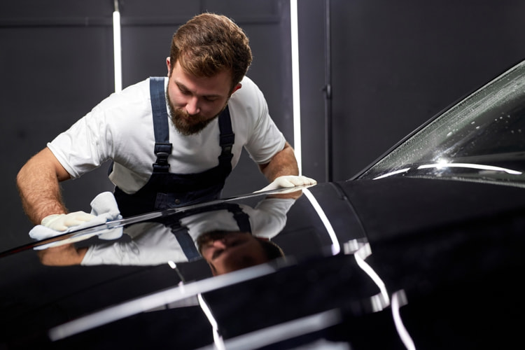 Man polishing car