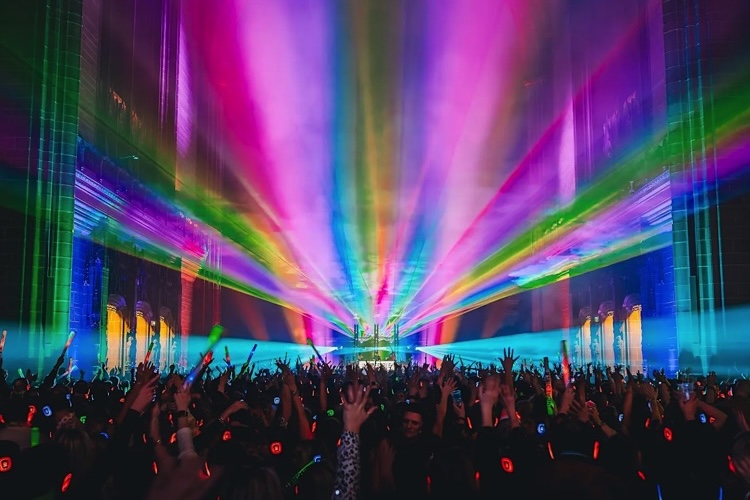 Guildford Cathedral Illuminated in 00s Silent Disco with Top DJs
