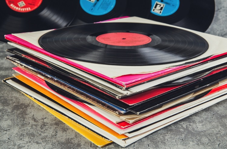 Stack of vinyl records